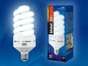 Энергосберегающая лампа Uniel ESL-S13-55 Е27 мощностью 55 Вт в ассортименте компании «Электромир»