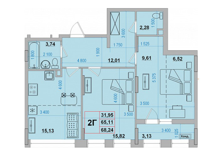 Двухкомнатная квартира в жилом комплексе ЦЕНТР ПАРК