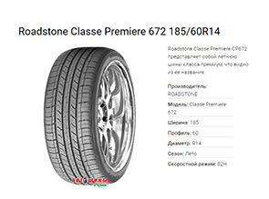 Летние шины Roadstone Classe Premiere 672 185/60R14