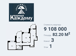 Трехкомнатная квартира в жилом комплексе на Костюкова 12А