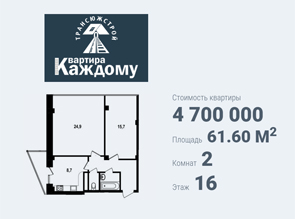 Двухкомнатная квартира в жилом комплексе на Костюкова 12А