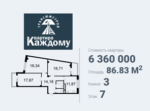 Трёхкомнатная квартира в жилом комплексе на Садовой 6 по доступным ценам в Белгороде