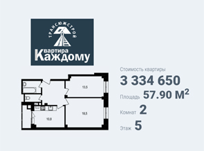 Двухкомнатная квартира в жилом комплексе на Виктора Лосева 23 по доступным ценам в Белгороде