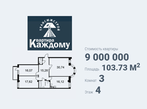 Трёхкомнатная квартира в жилом комплексе "ПАРИЖ" по доступным ценам в Белгороде