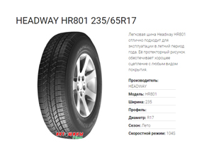 Летние шины HEADWAY HR801 - отличное сцепление с дорогой и долгое время эксплуатации по доступной цене в Белгороде