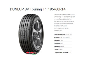 Летние шины DUNLOP SP Touring T1 - отличное сцепление с дорогой и долгое время эксплуатации по доступной цене в Белгороде