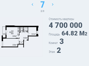 Трехкомнатная квартира в жилом комплексе ЦЕНТР ПАРК-3 в центре Белгорода