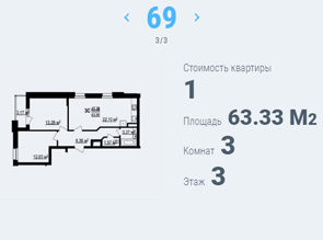 Трехкомнатная квартира в жилом комплексе ЦЕНТР ПАРК-3 в центре Белгорода