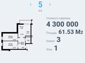 Трехкомнатная квартира в жилом комплексе ЦЕНТР ПАРК-8 в центре Белгорода